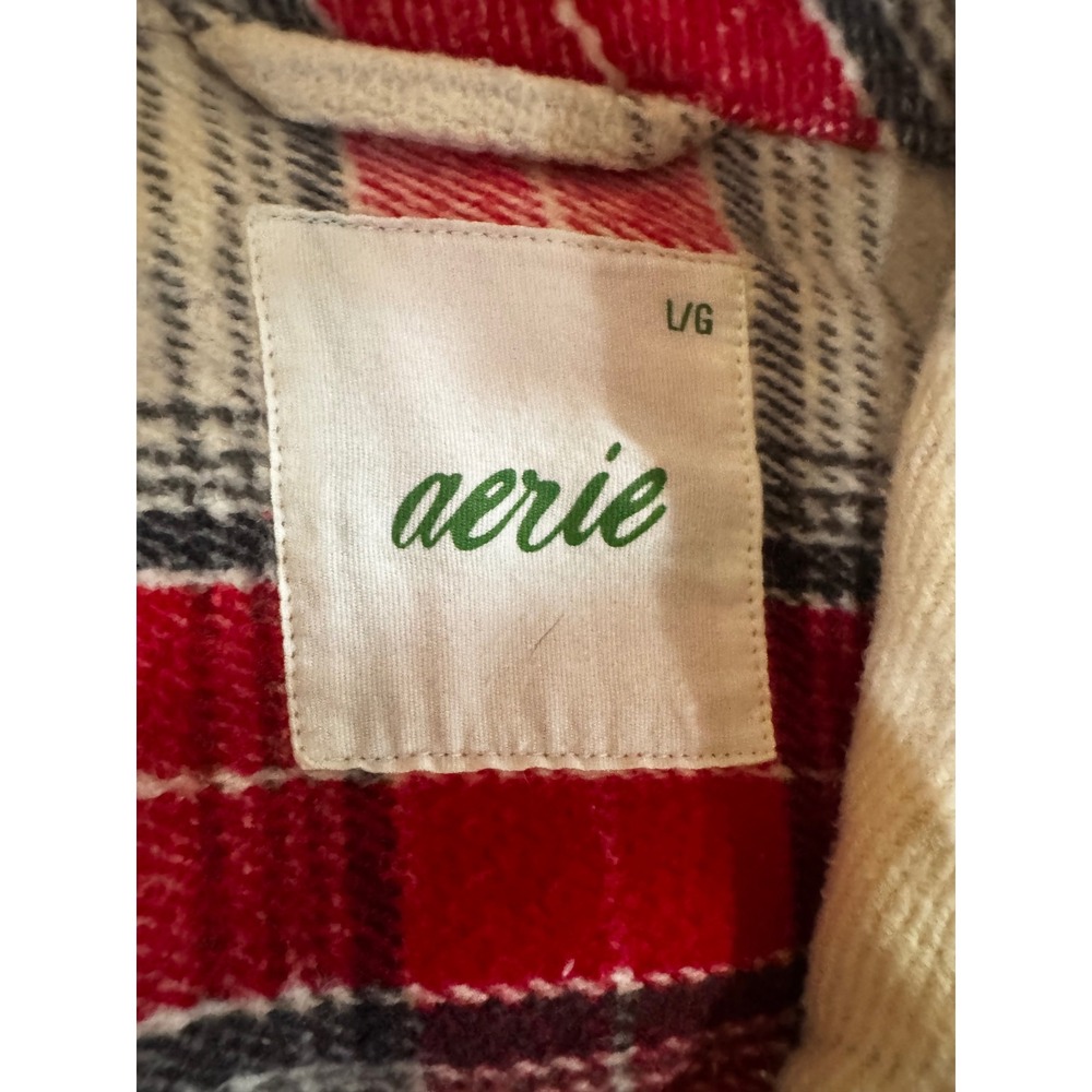 Aerie Womens Red White Plaid Flannel Shacket Longline Button Down Jacket Large - Picture 2 of 2